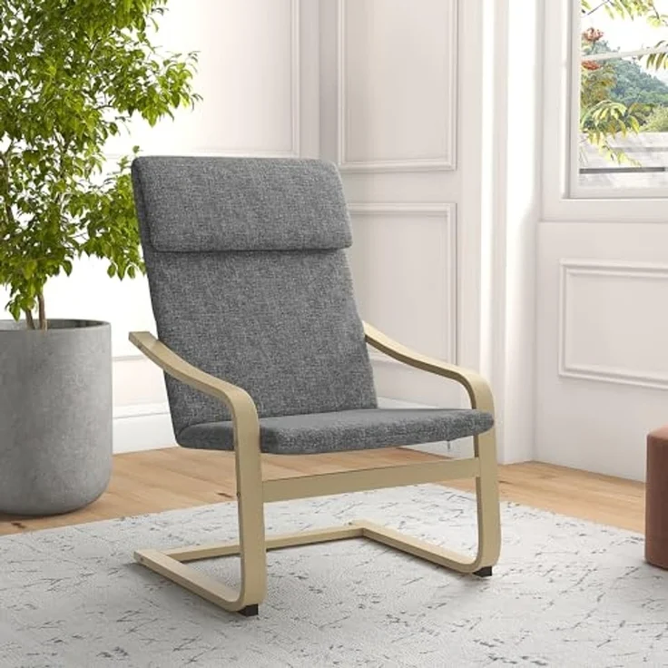 HOMCOM Relaxsessel, Ruhesessel, Relaxstuhl mit Leinenoptik, Schwingstuhl, Esszimmerstuhl mit Kopfkissen für Wohnzimmer, Birkenholz 66,5 x 80 x 99 cm, Dunkelgrau – Bild 2