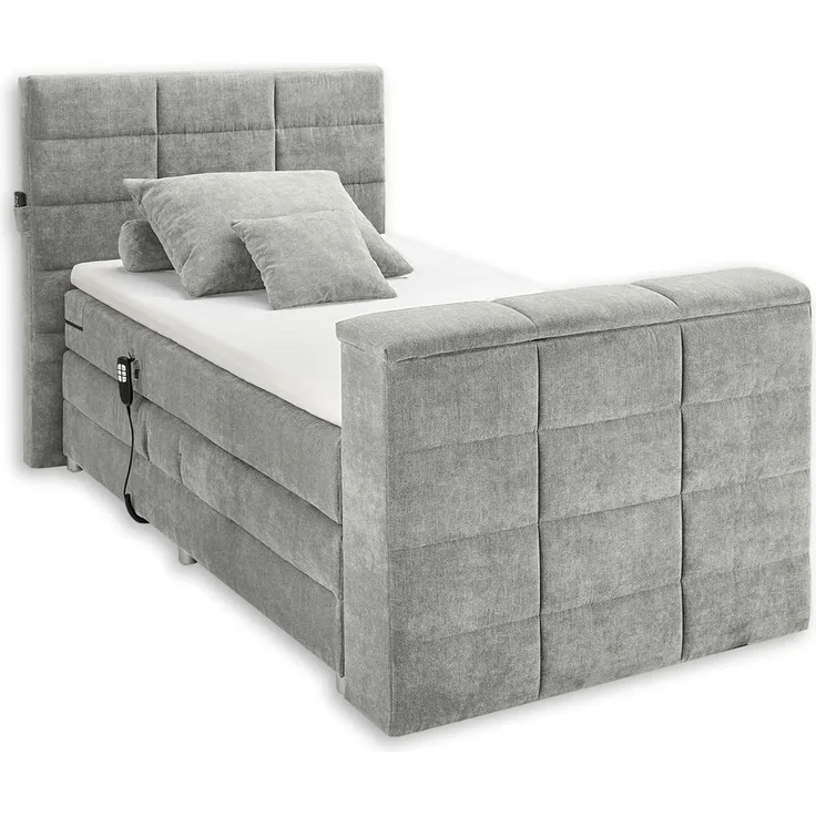 DENVER 6 Boxspringbett 120x200 elektrisch verstellbar, Schlamm - Bequemes Doppelbett mit motorisierter TV-Halterung - 134 x 123 x 240 cm (B/H/T)