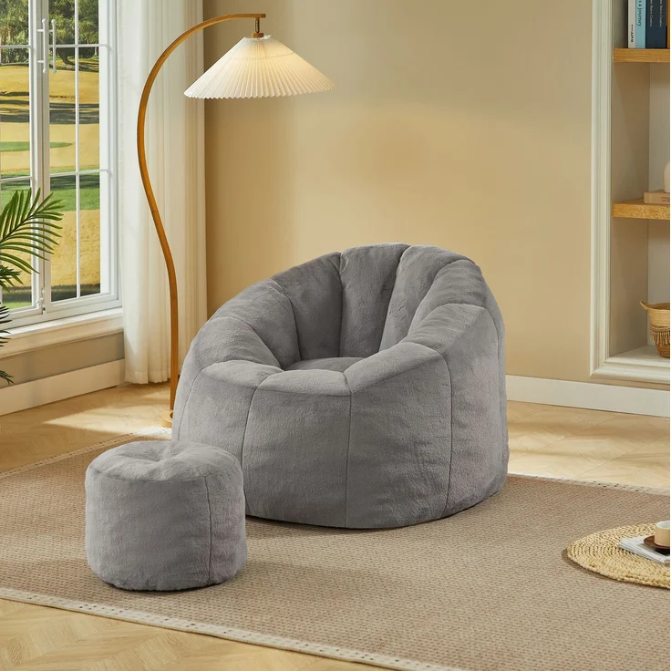 DESVIAE Sitzsack Blütenform Hellgrau aus Polyester – 105x70x105 cm – Fußhocker – Bild 2