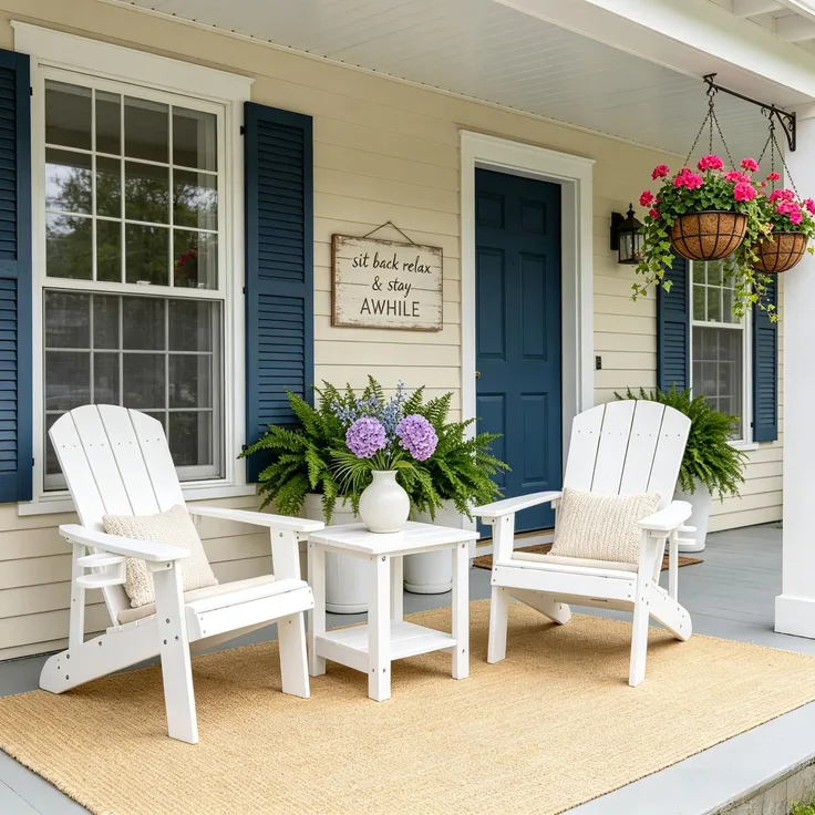 Adirondack Chair with Cup Holder & Side Shelf – Weather-Resistant HIPS Outdoor Lounge Chair for Patio, Backyard, and Poolside (White)