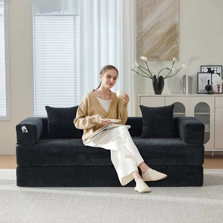 Odikalo 2-Sitzer Modulares Sofa Schlafsofa Schlafcouch Mehrfarbig, Modulares Chenille-Block-Sofa – superweich,frei kombinierbar Mit Seitentaschen für Stauraum und rutschfester Unterseite. Perfekt für Wohnzimmer, Spielbereich oder DIY – gestalten Sie Ih... – Bild 3