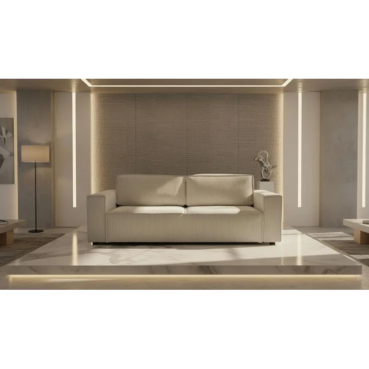Wohnero24 Schlafsofa HIRA 240x102 cm – Premium Cord Sofa Beige mit Schlaffunktion 191x152 cm & Bettkasten – Bild 3