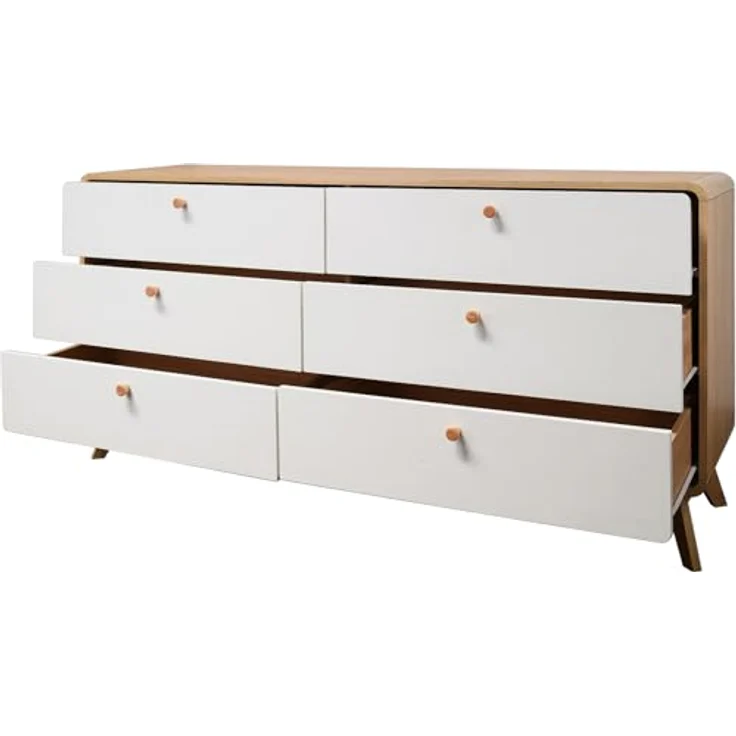 Cassie Kommode mit 3+3 Schubladen aus Spanplatte in Weiß-Eicheoptik (BxTxH) 150x39x74 cm – Bild 5