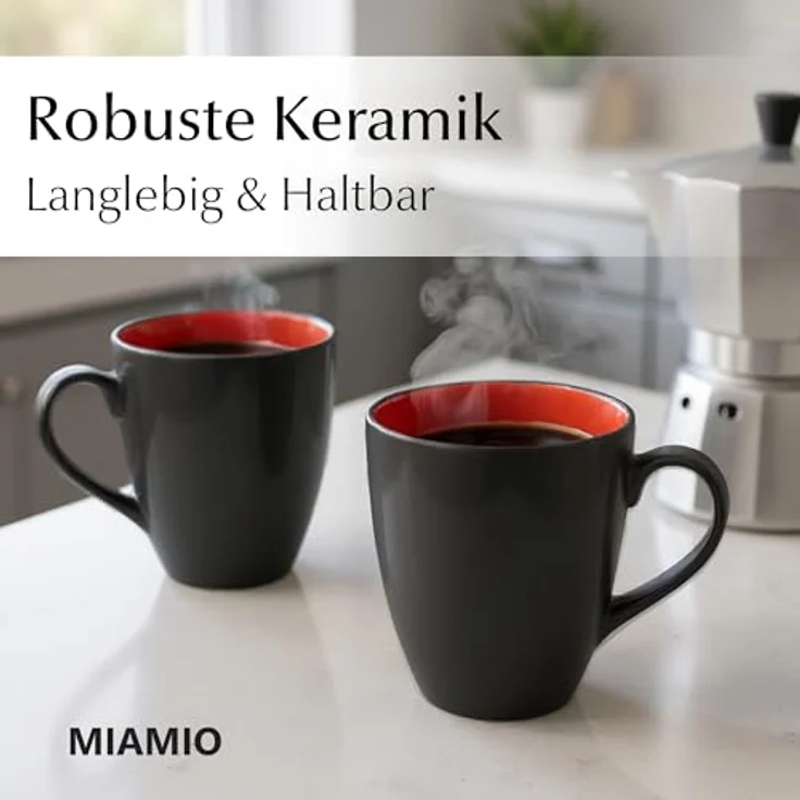 MiaMio Tasse MIAMIO - 6 x 350 ml Kaffeetassen Set Außen Schwarz Innen Farbig – Bild 6