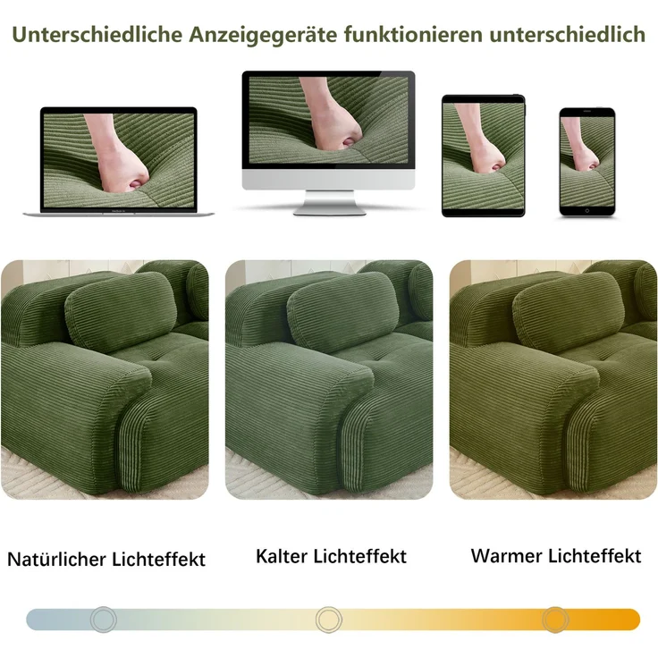 DESVIAE Sofa modular rahmenlos aus Cord Grün mit 32D-Hochdichteschaum, 298 x 178 x 70 cm – Bild 5