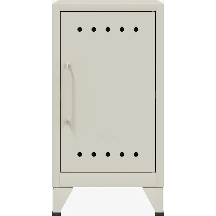 Bisley Fern Mini Ablageschrank, rechtsseitig öffnend, mit einem festen Fachboden, aus hochwertigem, nachhaltigem Stahl hergestellt, 16 mm große Design Lüftungslöcher auf allen Türen, moderner und industrieller Flair, mit integrierten Füßen, H 725 x B 3...