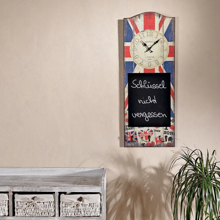 Wanduhr Memotafel Haken Uhr Holz used Look Dekouhr 80 Gastronomie Wandgaderobe – Bild 2