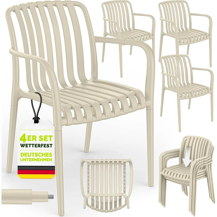 tillvex® Gartenstühle 4er Set Stapelbar Wetterfest mit Armlehne | Outdoor Stühle bis 120kg belastbar | Gartenstühle Outdoor | Terrassenstuhl Gartenmöbel Balkon Garten Terrasse – Bild 6