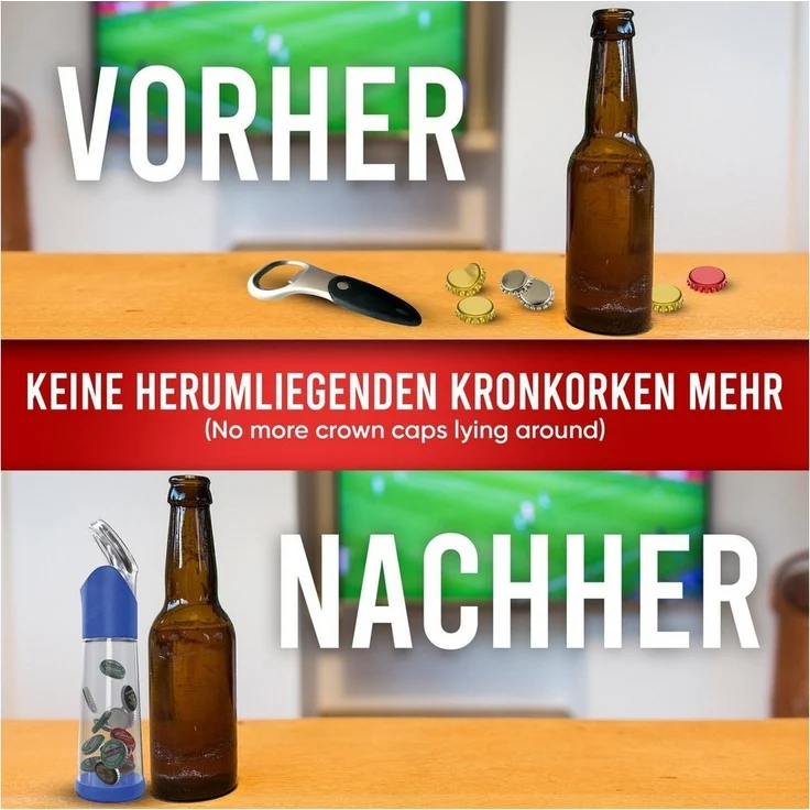 wortek Flaschenöffner Getränkeöffner mit Auffangbehälter Bieröffner (Set, 2-tlg), Geschenk für Männer und Bierliebhaber Biergeschenk – Bild 3