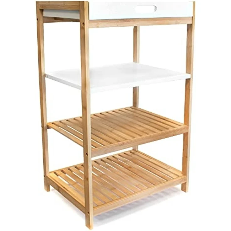 osoltus Badregal Tablett Regal Sonderborg aus Bambus und Holz Weiß – Bild 1