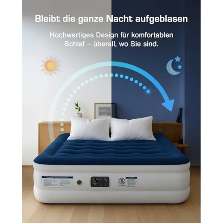 Active Era Luxus Doppel Luftbett – selbstaufblasendes Gästebett mit eingebauter, elektrischer Pumpe, integriertem Kissen und besonderer Luftträger Technologie - 203 x 152 x 56 cm – Bild 3