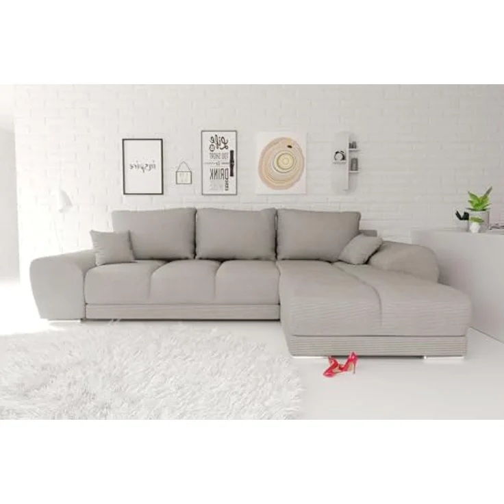 99rooms Antalya Ecksofa Cordstoff POSO Greige Rechts mit Schlaffunktion – Bild 1