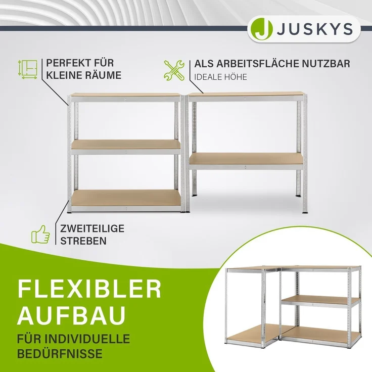 Juskys Lagerregal Basic 8er Set 180x90x40 cm – 8 Schwerlastregale mit 40 Böden – max. 7000 kg - Metall verzinkt - Regale Kellerregal Metallregal – Bild 4