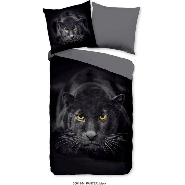 Pure Renforcé Bettwäsche 135 X 200 cm + 1 x 80 X 80 cm Panter schwarz – Bild 5
