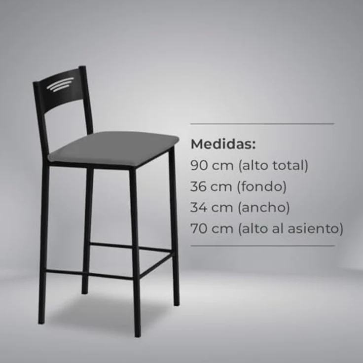 ASTIMESA - Hohe Küchenhocker mit Rückenlehne - Gestell schwarz und Sitzfläche aus Kunstleder - Farbe des Sitzes: Graphit. Lieferumfang: 1 Stück - Maße: 90 cm (Gesamthöhe) – Bild 7