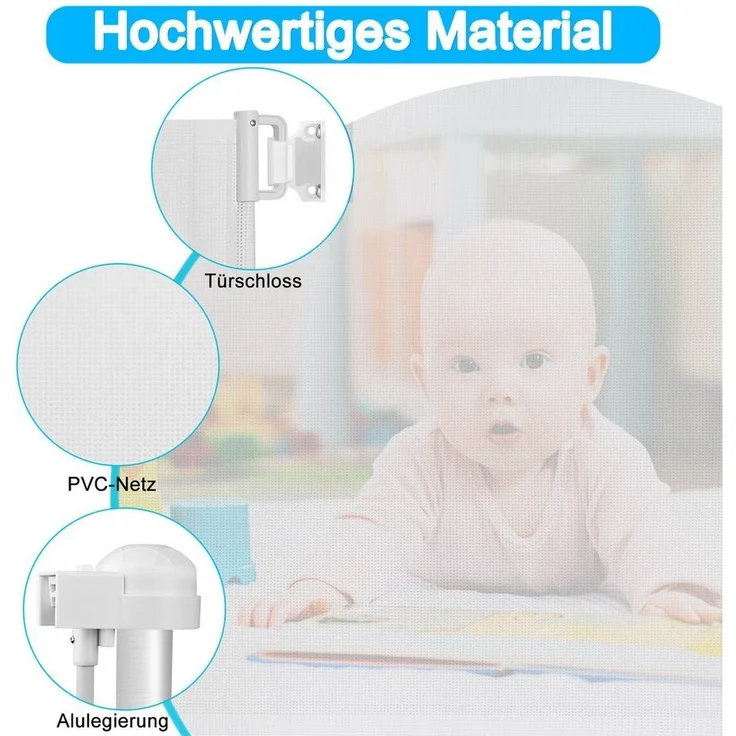 FIVMEN Treppenschutzgitter PVC Türschutzgitter Ausziehbar 0-300 cm, Weiß/Grau/Schwarz für Babys und Haustiere – Bild 3
