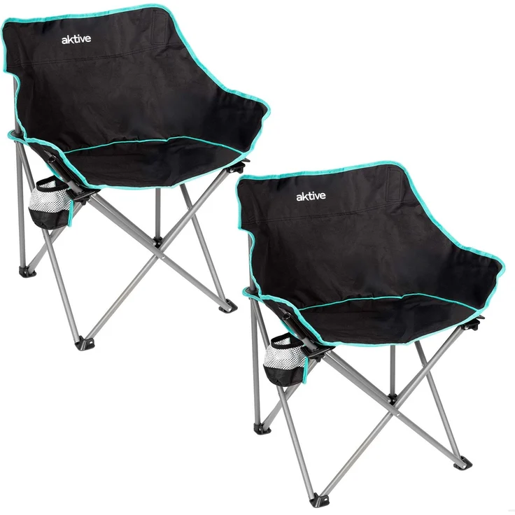 AKTIVE Camping-Klappstühle, 2 Stück, schwarz, Stahlrahmen, 50 x 47 x 74 cm, leicht und robust, inklusive Untersetzer und Tragetasche, für Outdoor, Strand und Berge (63125)