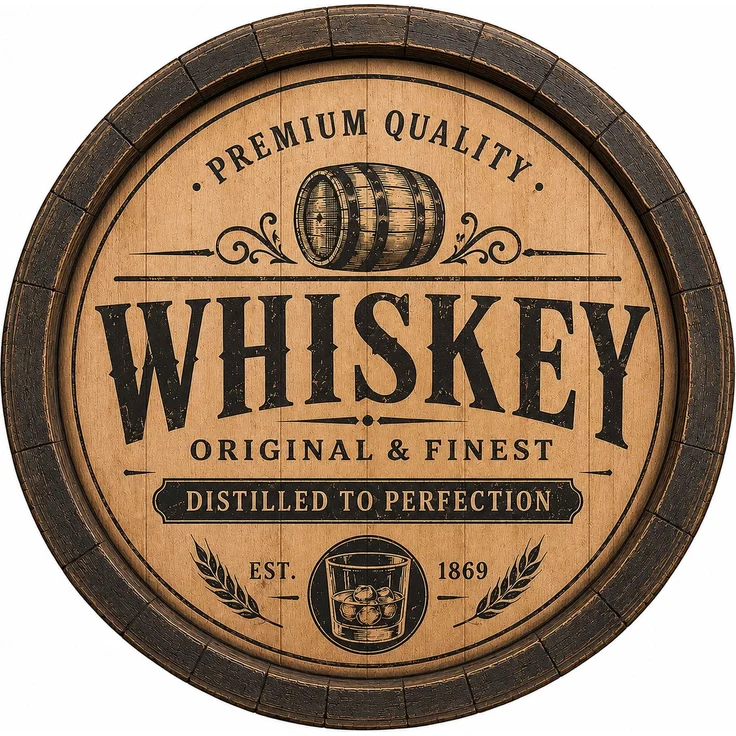 AstraDesign Blechschild Rund 30cm - Whiskey Fass Vintage Bar Pub Retro Deko – Metall – Mehrfarbig – RD0009