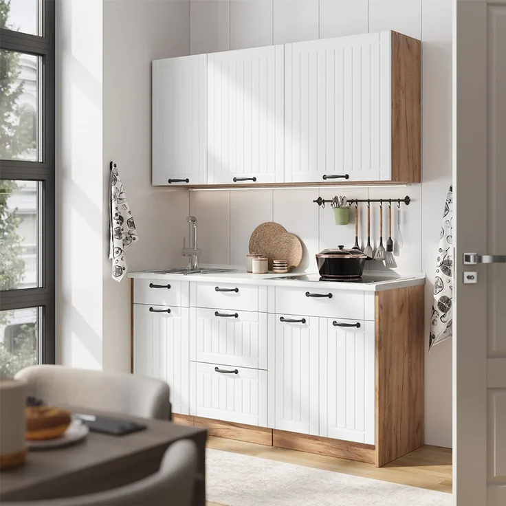 Singleküche Fame-Line Weiß Landhaus/Goldkraft Eiche 150 cm, AP Eiche Vicco – Bild 5