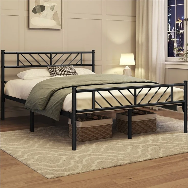 Yaheetech Metallbett Bettgestell, Minimalistischer Bettrahmen mit Kopfteil Gästebett mit Lattenrost, Metall Schwarz, 140x200 cm – Bild 2