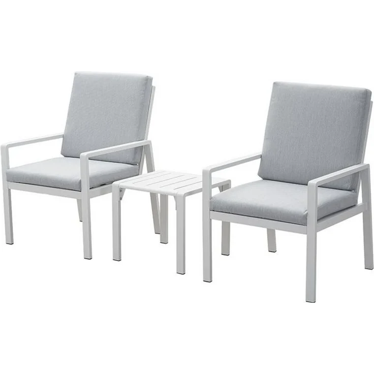 MeXo Gartenlounge-Set Aluminium Gartenmöbel-Set, (Balkonmöbel Set, 3-tlg, 2 Gartenstühle, 1 Couchtisch, inkl. Auflagen), wetterfest Loungemöbel Sitzgruppe – Bild 4