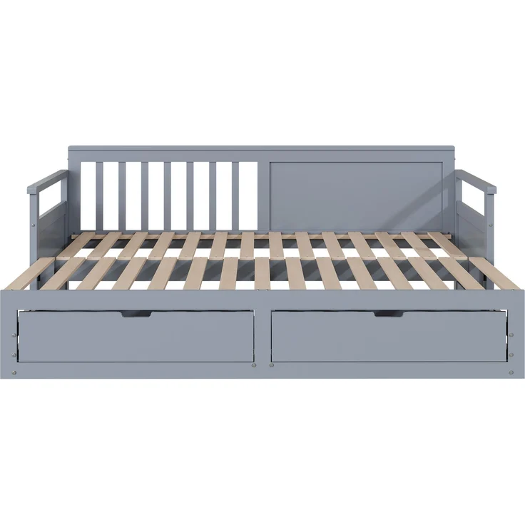 Novelux Multifunktionales Tagesbett 90x190 ausziehbar auf Doppelbett 180x190 mit Schubladen – Massivholz Kiefer Grau, Platzsparendes Gästebett & Kinderbett – Bild 9