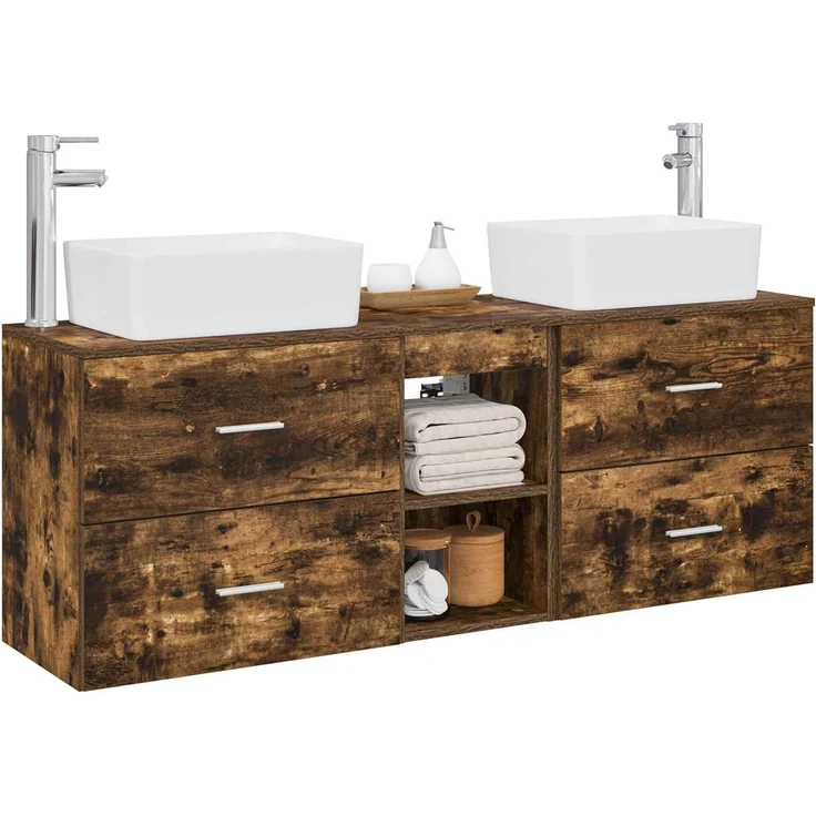 vidaXL Badezimmerschrank-Set 3 stk. Geräucherte Eiche 136 x 35 x 80 cm 3405855 – Bild 3