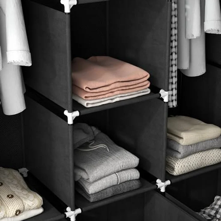 HOMCOM Stoffschrank Kleiderschrank mit Kleiderstangen und Schubladen (Faltbare Garderobe, 1-St, Faltschrank) Schwarz, 125 x 43 x 162,5 cm – Bild 9