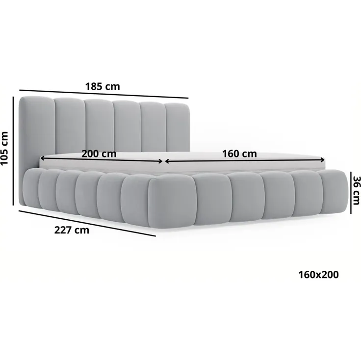 GRAINGOLD Cloud Bett 160x200, Polsterbett mit Bettkasten, Velvet-Stoff, mit Kopfteil, Braun – Bild 7