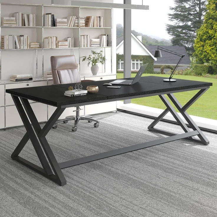 Schreibtisch Computertisch Homeoffice Gaming PC Holz Metall Schwarz – Bild 3