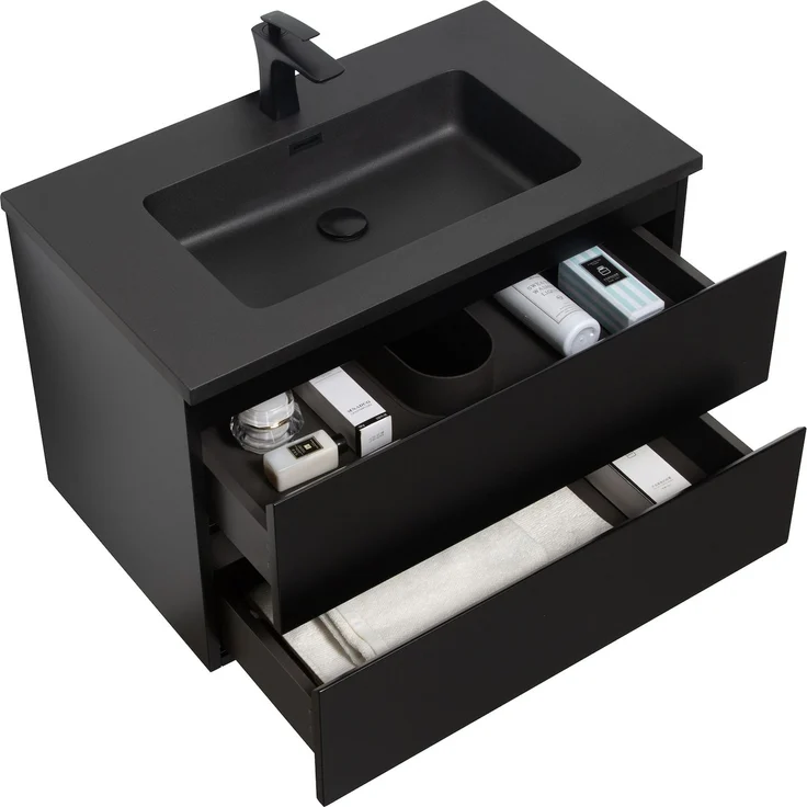 Badplaats Badmöbel Set mit Waschbecken und Unterschrank Angela 80 x 48 cm Schwarz Matt - Waschbeckenunterschrank mit Soft-Close und Schwarze Waschbecken, Vorgemontiert – Bild 2