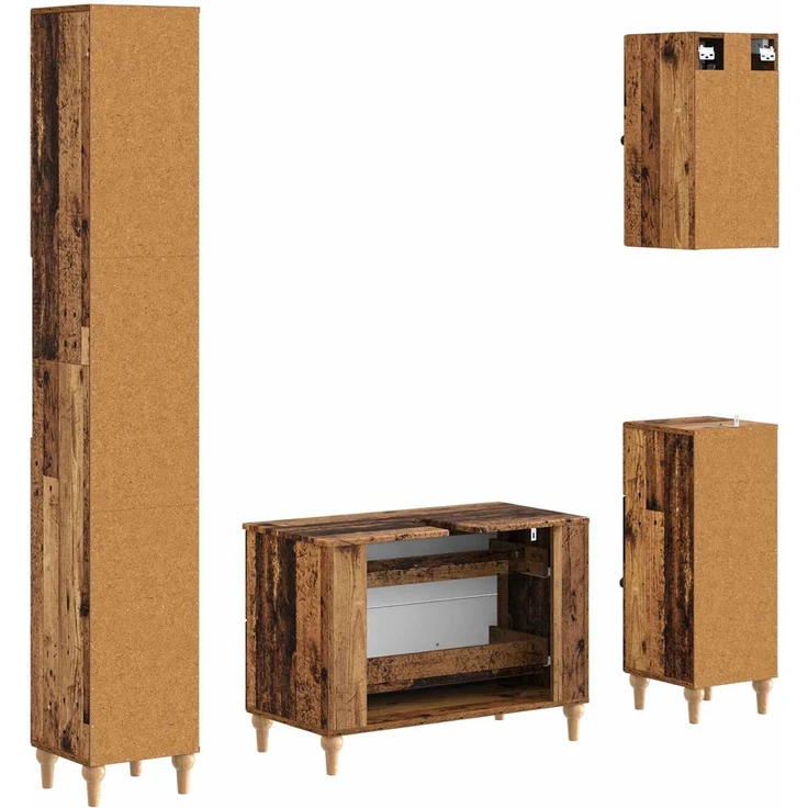 vidaXL 4-teiliges Badezimmer-Schrank-Set ALKMAAR Altholz Holzwerkstoff 3417916 – Bild 6