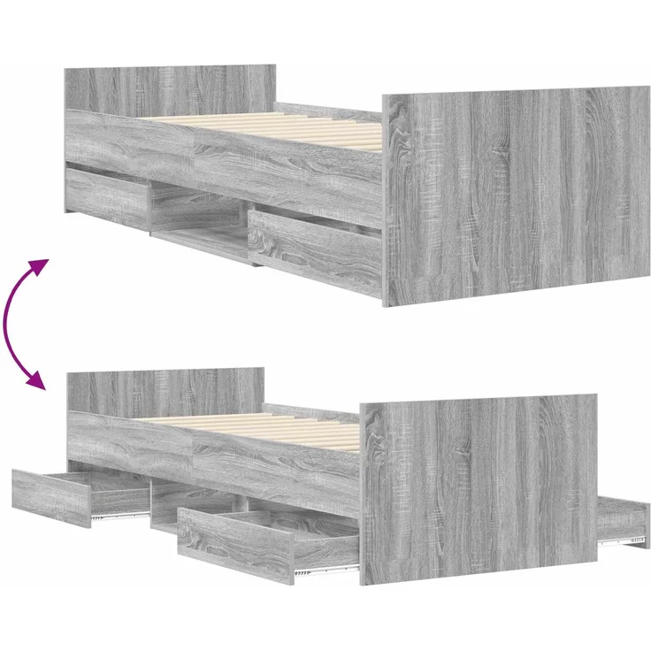 vidaXL Bettrahmen mit Schubladen Grau Sonoma Holzwerkstoff 3429513 – Bild 8
