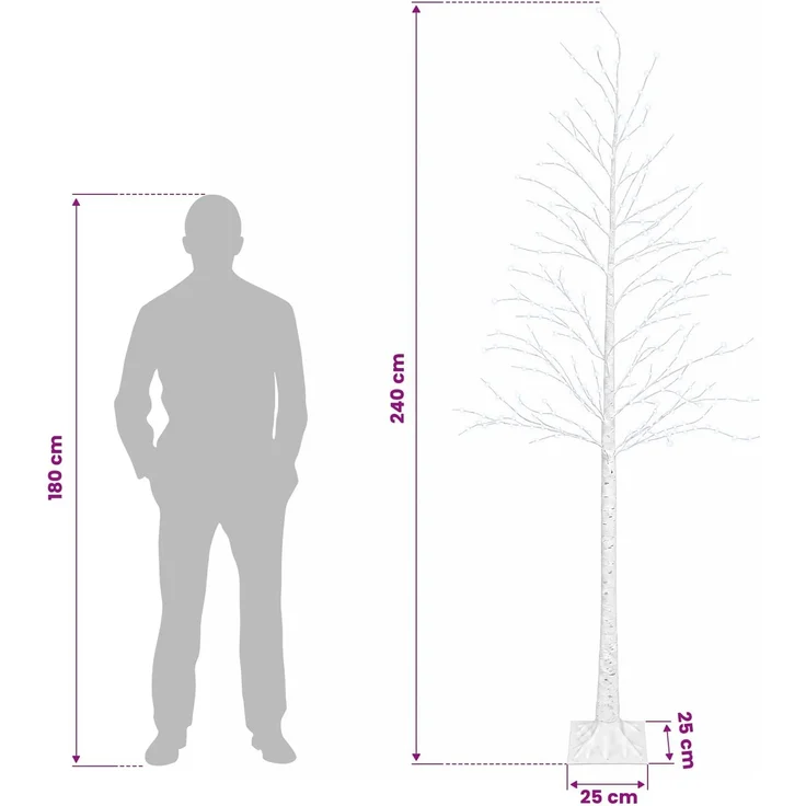 vidaXL Birken-Weihnachtsbaum Weiß 25 x 25 x 240 cm Kunststoff 493 LEDs 42055360 – Bild 7