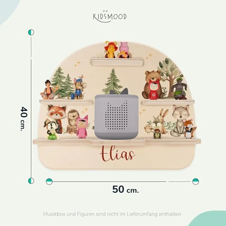 Kidsmood - Tonie Regal personalisiert mit Namen – Wandregal für Toniebox 2 & Figuren | Abgerundete Ecken & Kanten Inkl. Metallplättchen für Tonie Hörfiguren | Kinderzimmer Regal für Mädchen & Jungen – Bild 3