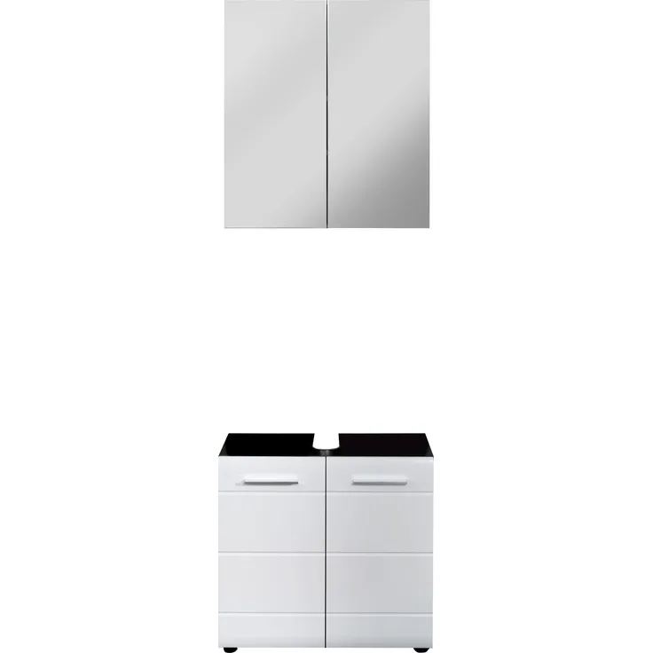 Badmöbel Set 2-tlg. Hochglanz weiß Sardegna grau 60 cm, ohne Waschbecken