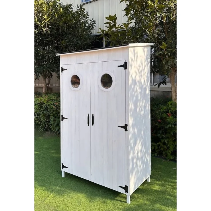 LECO Moderner Gartenschrank TONI, Tannenholz weiß lasiert, 118x70x190 cm – Bild 4