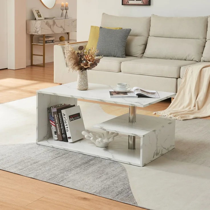 Couchtisch Haarlem 90x50x41 cm Marmoroptik, weiß [en. casa]