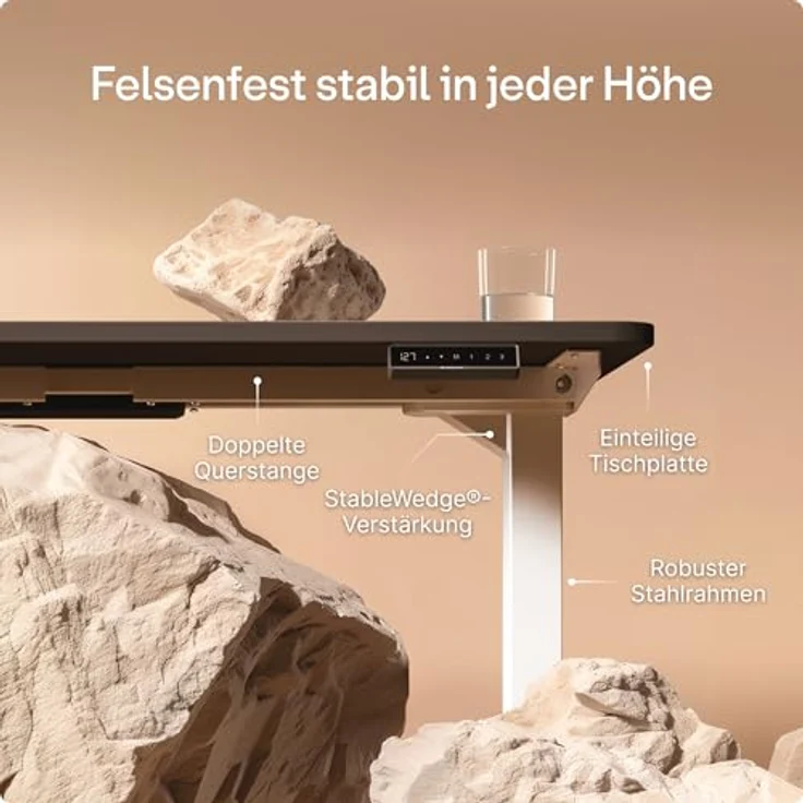 Höhenverstellbarer Schreibtisch - Höhenverstellbar Elektrisch mit Flüsterleisem Dual-Motor & Touchscreen - Hohe Tragfähigkeit - Stehtisch von Desktronic, Weiß + Schwarz, 140x70 cm – Bild 5