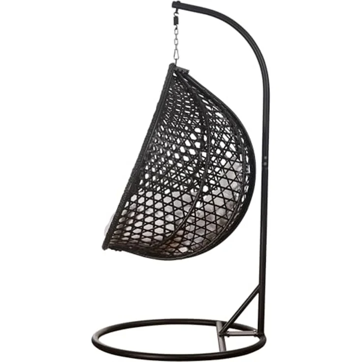 Luxus Hängesessel Style XXL Rattan Korb Gestell Schwarz mit Relaxkissen Weiss – Bild 3