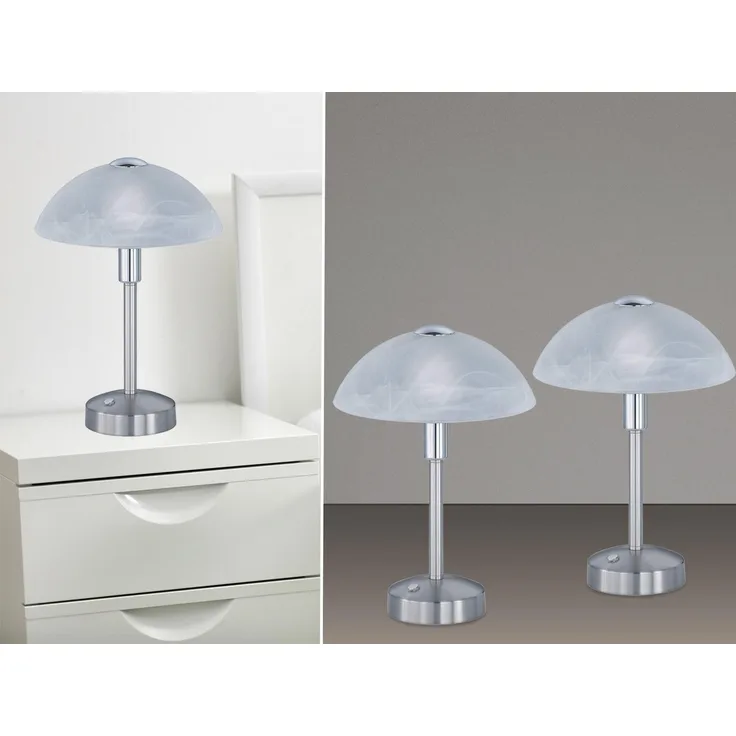 2er Set LED Tischleuchten dimmbar, Silber mit Glasschirm, Höhe 30cm