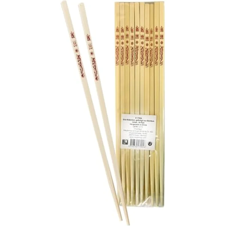 JADE TEMPLE Einweg Essstäbchen aus Bambus, 24 cm, mit asiatischer Verzierung, geschmacksneutral, 10 Paare pro Vorteilspackung, 24.5 x 14 x 6 cm, Braun – Bild 2