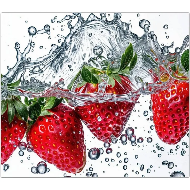 Primedeco Herd-Abdeckplatte Herdabdeckplatte Spritzschutz aus Glas Erdbeeren im Wasser, Glas, (1 tlg)