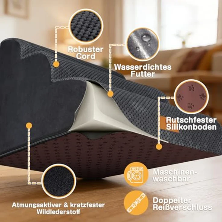 ZNM Hundetreppe – 3-stufige, wasserdichte Haustiertreppe für kleine Hunde, mit waschbarem Bezug und Reißverschluss, rutschfester Schwamm-Rampe, tragbar, auch als Katzentreppe nutzbar – Bild 6