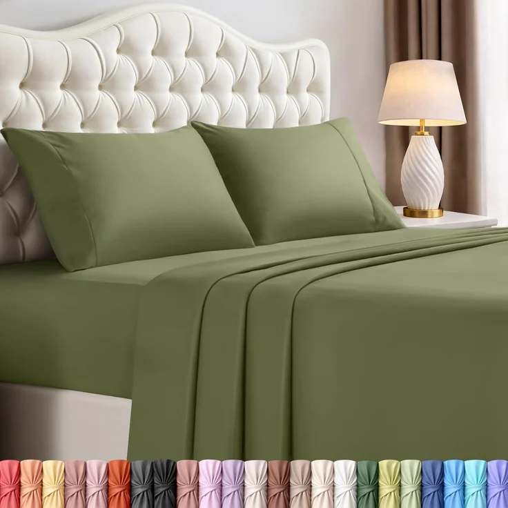 Utopia Bedding Bettwäsche-Set für Kingsize-Bett, 4-teilig, gebürstete Mikrofaser, schrumpft und lichtbeständig, pflegeleicht (Kingsize, Olivgrün) – Bild 1