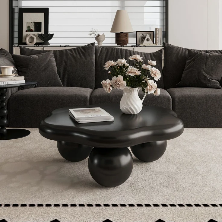 DESVIAE Couchtisch mit abgerundeter Wolkenform Ø80x35 cm aus MDF und Kunststoff, Schwarz – Bild 3