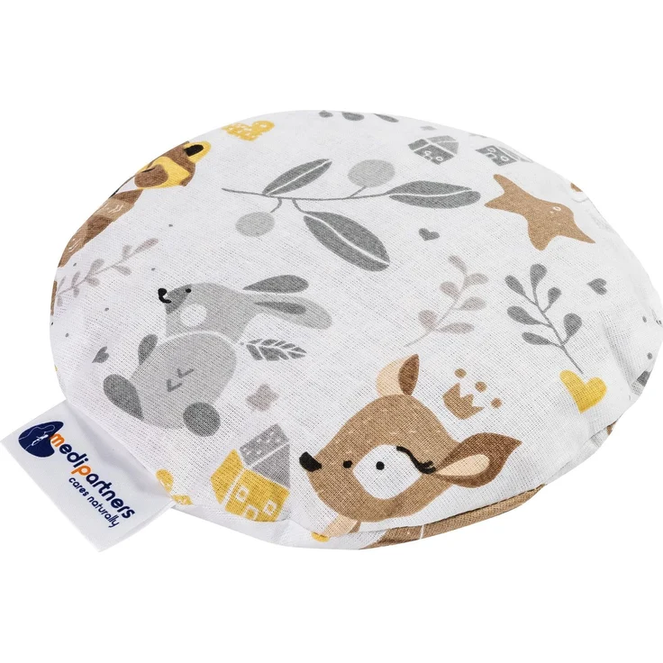Medi Partners Kirschkernkissen Mikrowelle für Babys 180g rund 15cm Körnerkissen Wärmekissen 100% Baumwolle Öko Natur - Kirschkernkissen Wärme + Kältetherapie Massagetherapie (Reh)