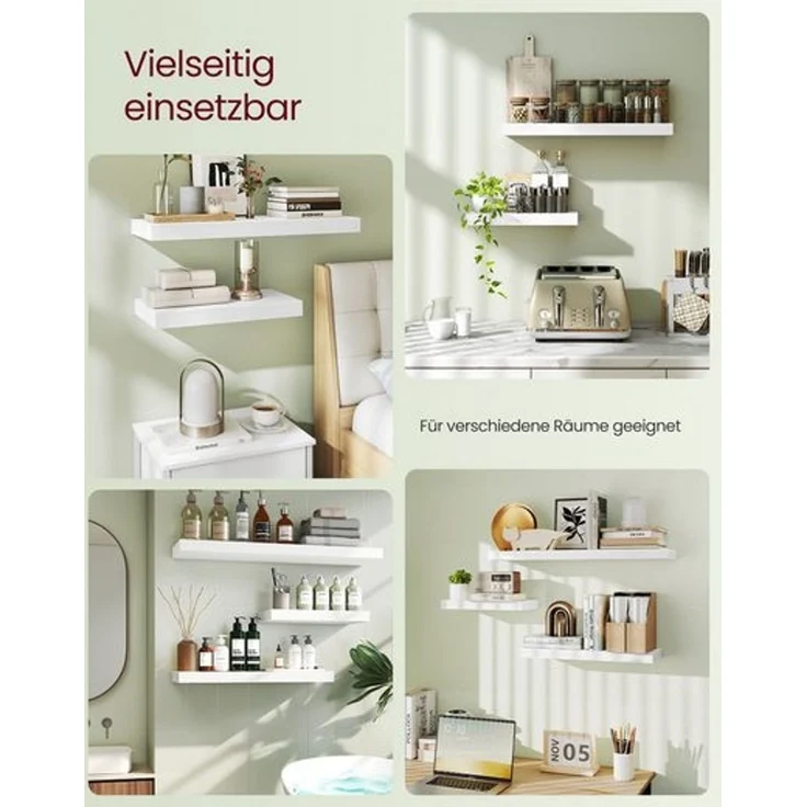 VASAGLE Wandregal, Schweberegal, 20 x 60 x 3,8 cm, für Bilderrahmen, schneeweiß – Bild 3