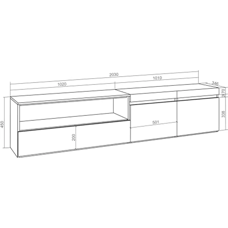 Skraut Home | TV-Schrank, Lowboard | für Wohnzimmer und Esszimmer | 200x45x35cm | Für TV-Geräte bis zu 80" | Fernsehtisch | Moderner Stil | Zement – Bild 3