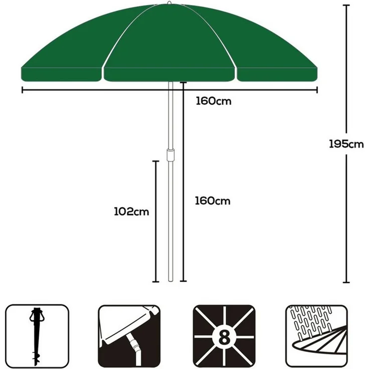 Sekey Sonnenschirm Ø 160 cm Rund Strandschirm Balkonschirm mit Tragetasch und Bodenhülse, LxB: 160x160 cm, 3-in-1 Sonnenschirm, Neigungswinkel und Höhe verstellbar,für Garten – Bild 3